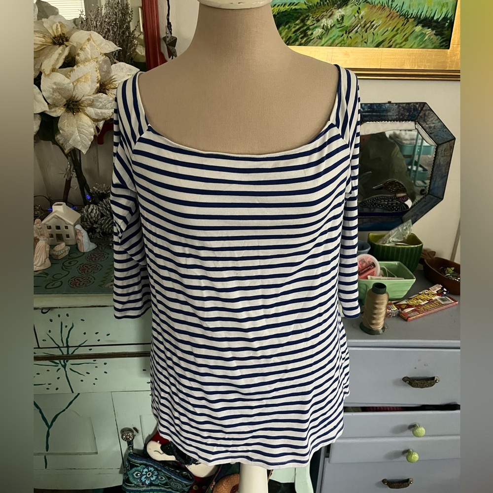 Old Navy Navy and White Striped Long Sleeve Top